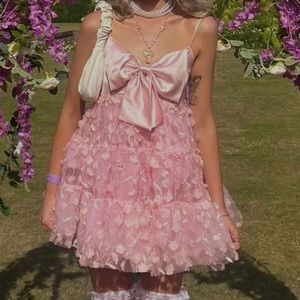 Dolls Kills Embroidered 3d floral babydoll ruffle dress